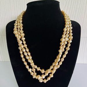 Vintage Faux Pearl Triple Strand Necklace